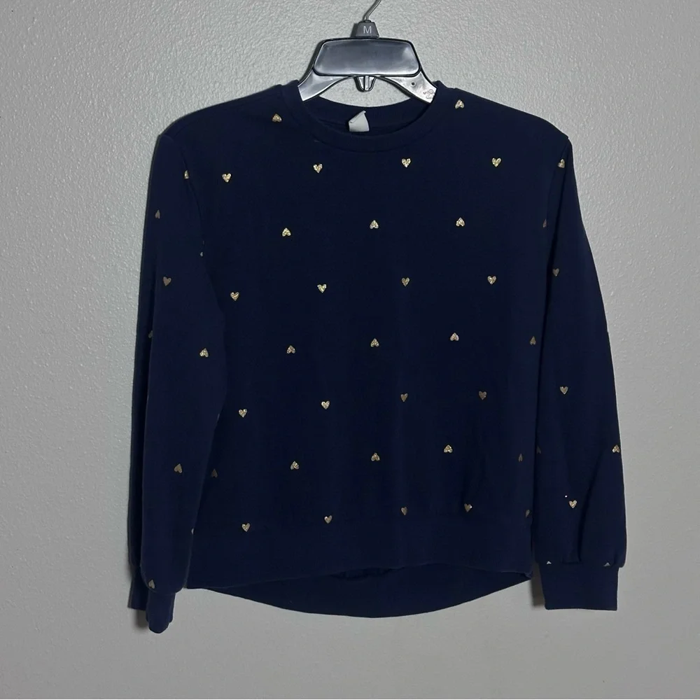 GAP Kids‎ Girls Navy Blue Pullover Gold Heart Sweater Crewneck size XL(14/16)
